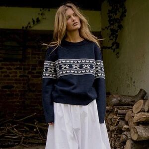 Motel Rocks Navy and White Patterned Sweater